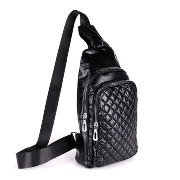 Quilted Sling Bag- Belt Bag- Black- Nylon Polyester - NWT - Picture 2 of 8